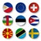 Set of world flags round badges Philippines . European union EU . Switzerland . Central African Republic . Estonia . cuba . Ma