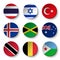 Set of world flags round badges Thailand . Israel . Turkey . Iceland . Jamaica , australia , Trinidad and tobago . Belgium . Dji
