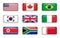 Set of world flags round rectangle buttons USA . Canada . Brazil . South korea . United kingdom of great britain . Italy . North