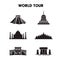 Set Of World Tour Silhouette Icon vector