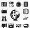 Set of Worldwide, Folder, Speaker, Video player, Dislike, Notebook, Binoculars, Controls, Battery, editable icon pack