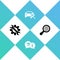 Set Wrench and gear, Question Exclamation, Car service and Microorganisms under magnifier icon. Vector