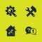 Set Wrench and gear, Question Exclamation, House service and Crossed hammer wrench icon. Vector