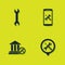 Set Wrench, Location service, Bank building and Smartphone icon. Vector