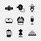 Set Wrist watch, Poodle dog, Scooter, French press, Mannequin, Louvre museum, beret and Gargoyle on pedestal icon