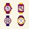 Set of wristwatch with different dials. vector illustration