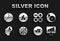 Set XYZ Coordinate system, Subsets, math, is subset of b, Computer monitor with graph chart, Square root x glyph