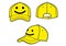 Set yellow baseball cap with buckle slide strap vector. Smile print on front