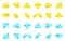 Set yellow blue bird cartoon action movement symbol icon for idea web game design