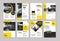 Set of yellow cover and layout brochure, flyer, poster, annual r