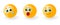 Set of yellow cute happy smiling, sad crying and suprised or angry emoticons. Faces emotions. Facial expression, mood. 3d