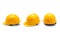 set of yellow deferential helmet construction tools for industrial safety isolated white background