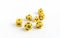 Set of yellow dices for rpg, dnd, tabletop or board games on light background