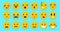 Set of yellow Emoticons. Isolated smile face. Emoji Mood on blue background . Vector illustration characters for