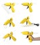 Set with yellow glue guns and sticks on white background