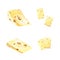 Set of yellow hard cheese slices and pieces with holes. Watercolor illustration isolated on white background