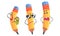 Set of yellow humanized pencils. Vector illustration