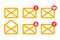 Set yellow letters icon with new, like, send messages - vector