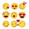 A set of yellow loving funny emoticons