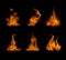 Set of Yellow Orange Fire Flame Bonfire Isolated on Background