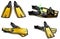 Set of yellow swim fins, mask and snorkel for diving