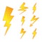 Set of Yellow Thunderbolt Symbols. Vector Danger Signs. Electrical Power Silhouettes Icons.