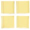 Set of yellow torn notebook papers with blue lines