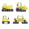 A Set of Yellow Vector Crawler Tractors Isolated on White Background