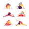 Set of yoga exercising women. Sport training vector