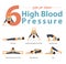 Set of yoga postures female figures for Infographic 6 Yoga poses for High blood pressure in flat design.