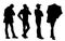 Set of young and adult men standing. Monochrome vector illustration of silhouettes of men in different poses. Stencil