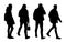 Set of young and adult men standing and walking. Monochrome vector illustration of silhouettes of men in different poses