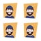 Set Of Young Bearded Man Facial Expressions Collection Of Hipster Guy Different Emotions Icons