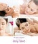 Set with young and beautiful girls relaxing in spa. Woman in massaging salon. Traditional oriental therapy and massaging