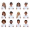 Set of young black people in white t-shirts. Collection of African American girl and boy, Vector illustration in a flat