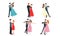 Set of young elegant male and female pairs of dancers. Vector illustration in flat cartoon style.