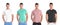 Set with young man in different blank colorful t-shirts