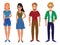 Set of young people. A collection of students in cartoon style. Constructor of an adult. Vector illustration of guys and