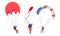 Set of young people skydivers with parachutes vector illustration