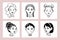 Set of young women doodle avatars. Hand-drawn female faces on white isolated background. A collection of various portraits. Vector