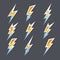 Set of zigzag lightning bolts or electricity icons