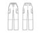 Set of Zip-off convertible pants technical fashion illustration with normal waist, high rise, box cargo jetted pockets