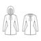 Set of Zip-up Hoody dresses technical fashion illustration with long sleeves, mini length, fitted body, Pencil fullness