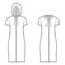 Set of Zip-up Hoody dresses technical fashion illustration with short sleeves, knee length, oversized body, Pencil full