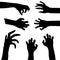Set of zombie hands on white background,