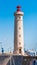 SETE, FRANCE - SEPTEMBER 10, 2017: Stunning harbour of Sete with lighthouse in the south of France near the Mediterranean. Copy sp