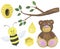 Seth bear bee honey beehive watercolor childish illustration card design scrapbooking stickers stickers poster congratulations inv