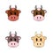 Seth cartoon bulls. Cute funny muzzles of bulls.