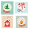 Seth of four-piece Christmas decor. Christmas snow globes, a letter to Santa Claus, a gingerbread house in the glaze. Flat style i