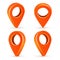 Seth orange map pointers. Map pointers 3d icons. Vector image isolated on a white background.